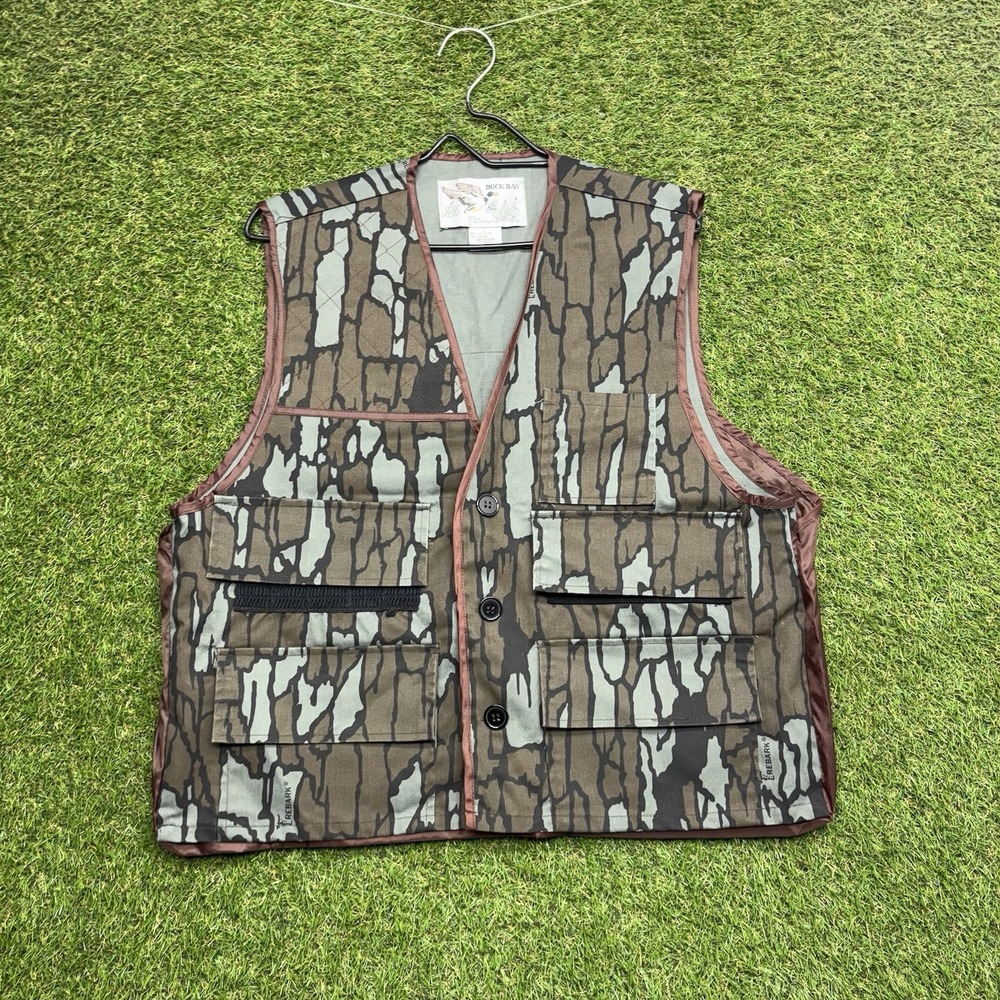 Duck Bay Hunting Vest Mens Large Green/Brown Camouflage Button Polyester Outdoor